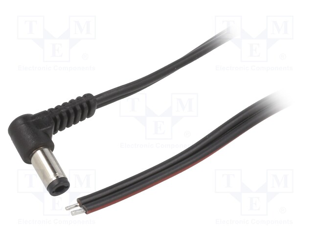 Cable; wires,DC 5,5/2,5 plug; angled; 0.75mm2; black; 0.5m