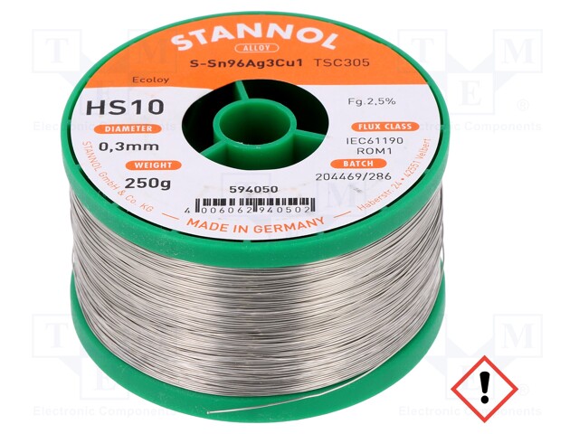 Soldering wire; Sn96Ag3Cu1; 0.3mm; 0.25kg; lead free; 217÷220°C