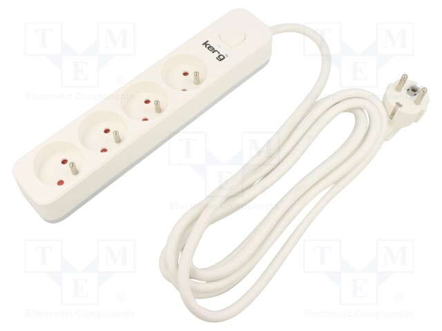 Extension lead; Sockets: 4; PVC; white; 3x1,5mm2; 3m; 16A