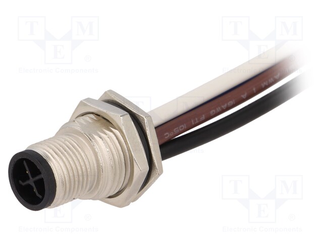 Socket; M12; PIN: 4; male; S code-Power; cables; IP67; 12A; 1.5mm2