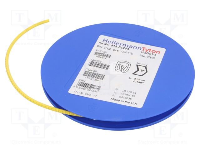 Markers for cables and wires; Label symbol: Y; 1÷3mm; PVC; yellow