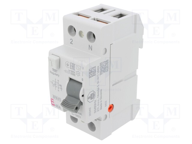 RCD breaker; Inom: 40A; Poles: 2; 230/400V; DIN; IP20; 1÷25mm2