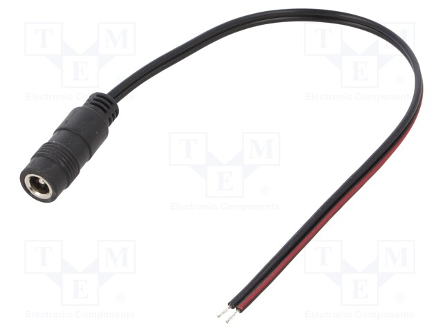 Cable; wires,DC 5,5/2,1 socket; straight; 0.5mm2; black; 0.2m