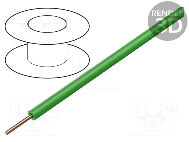 Wire; TDY; solid; Cu; 0.5mm2; PVC; green; 150V; 500m