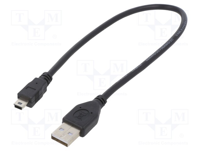 Cable; USB 2.0; USB A plug,USB B mini plug; gold-plated; 0.3m