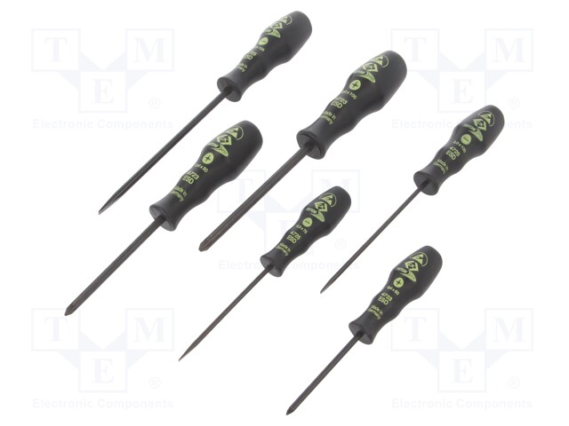 Screwdrivers; Pcs: 6; ESD; Bit: Pozidriv®,slot