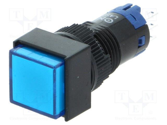 Switch: push-button; Pos: 2; SPDT; 0.5A/250VAC; 1A/24VDC; blue; none