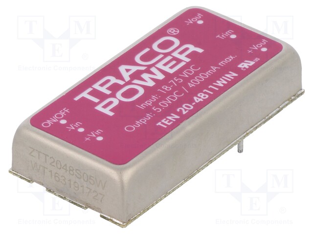 Converter: DC/DC; 20W; Uin: 18÷75V; 5VDC; Iout: 4A; 50.8x25.4x10.2mm