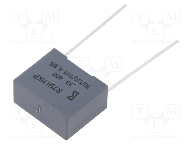 DC Film Capacitor, 0.33 µF, 400 V, Metallized PP, ± 5%, R75H Series, Radial Box