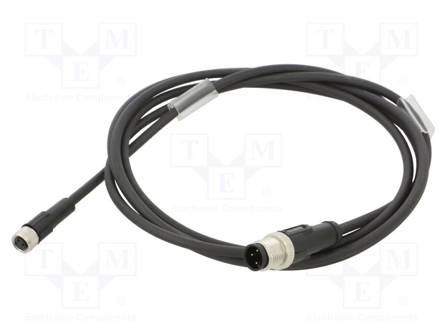 Connection lead; M12,M8; PIN: 3; 2m; plug; 60VAC; 3A; -25÷80°C; 60VDC