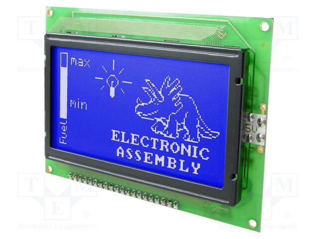 Display: LCD; graphical; 128x64; STN Negative; blue; 93x70mm; LED