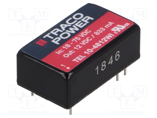 Converter: DC/DC; 10W; Uin: 18÷75V; Uout: 12VDC; Iout: 833mA; DIP16