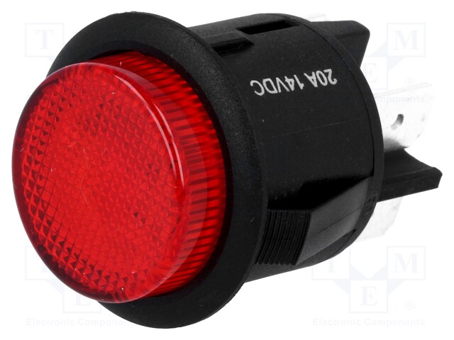 Switch: push-button; Pos: 2; DPST-NO; 20A/12VDC; red; red; 50mΩ