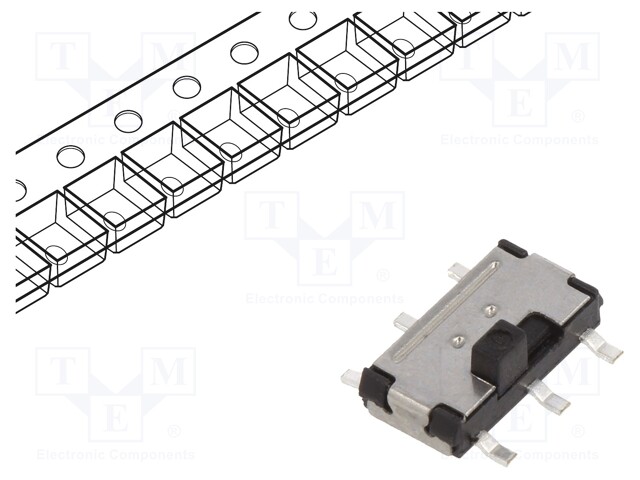 Switch: slide; Pos: 2; DPDT; 0.1A/12VDC; ON-ON; Mounting: SMT; 100MΩ