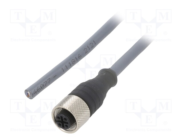 Connection lead; M12; PIN: 4; straight; 5m; plug; 250VAC; 2.2A; IP67