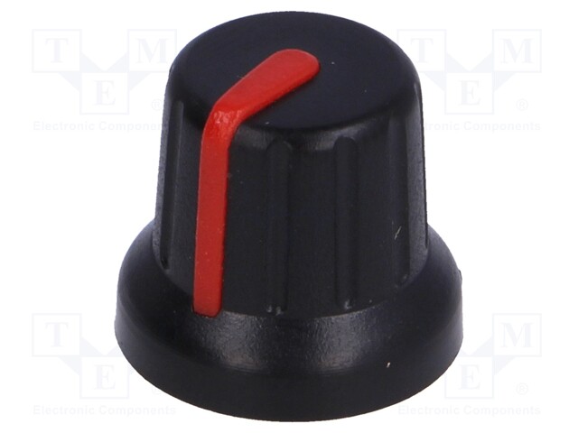Knob; miniature,with pointer; ABS; Shaft d: 6mm; Ø16x14mm; black