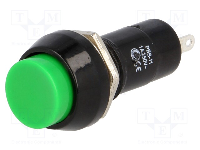 Switch: push-button; Pos: 2; SPST-NO; 1A/250VAC; green; Ø12mm; 20mΩ