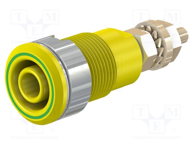 Socket; 4mm banana; 32A; 1kV; Cutout: Ø12.2mm; yellow-green