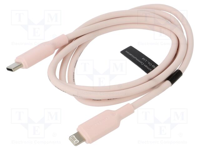 Cable; Apple Lightning plug,USB C plug; nickel plated; 1m; pink