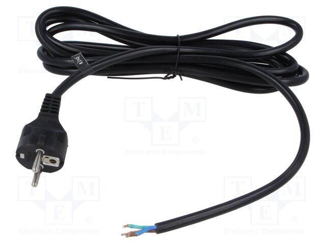 Cable; 3x1.5mm2; CEE 7/7 (E/F) plug,wires; PVC; 3m; black; 16A