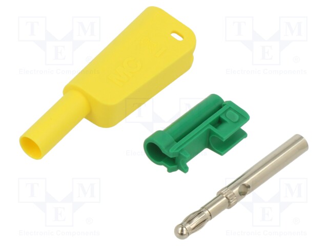 4mm banana; 19A; 1kV; yellow-green; 1mm2; nickel plated