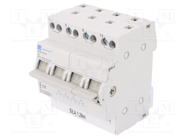 Module: mains-generator switch; Poles: 4; 240/415VAC; 40A; IP20