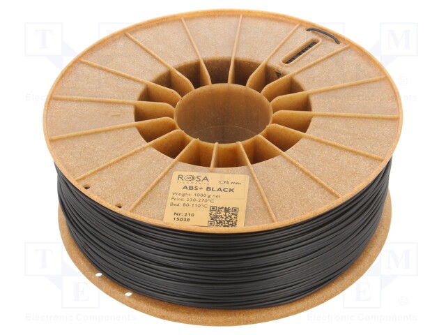 Filament: ABS+; 1.75mm; black; 230÷270°C; 1kg; Table temp: 80÷110°C