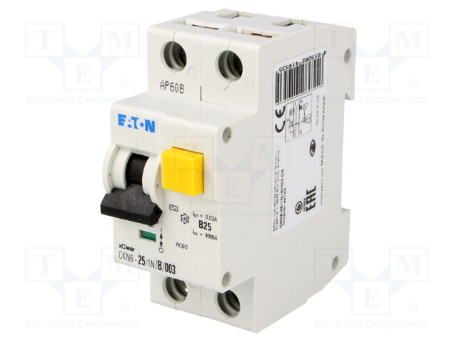 RCBO breaker; Inom: 25A; Ires: 30mA; Max surge current: 250A; 230V