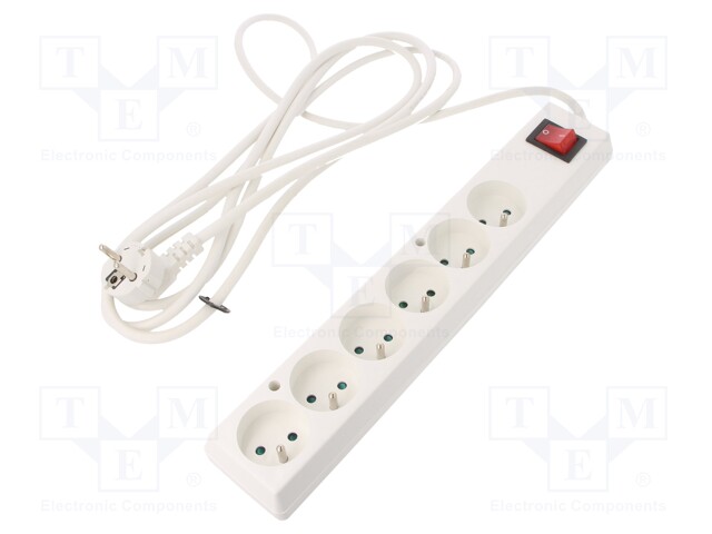 Extension lead; Schuko; Sockets: 6; white; 3x1,5mm2; 3m; 16A