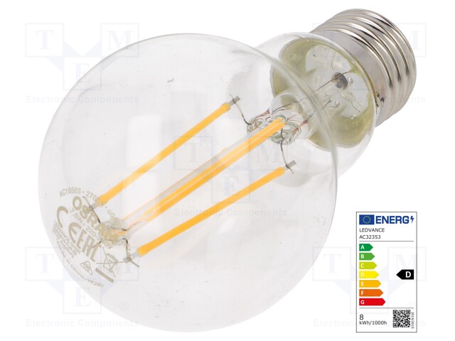 LED lamp; warm white; E27; 230VAC; 1055lm; 7.5W; 2700K; CRImin: 80