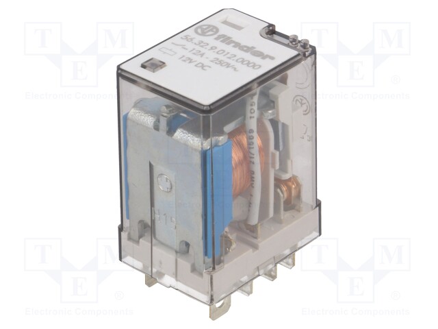 Relay: electromagnetic; DPDT; Ucoil: 12VDC; 12A/250VAC; 12A/30VDC