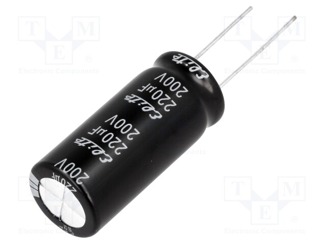 Capacitor: electrolytic; THT; 220uF; 200VDC; Ø16x35.5mm; ±20%