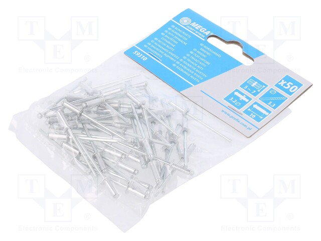 Rivet; aluminium; Rivet diam: 3.2mm; L.rivet: 10mm; 50pcs.