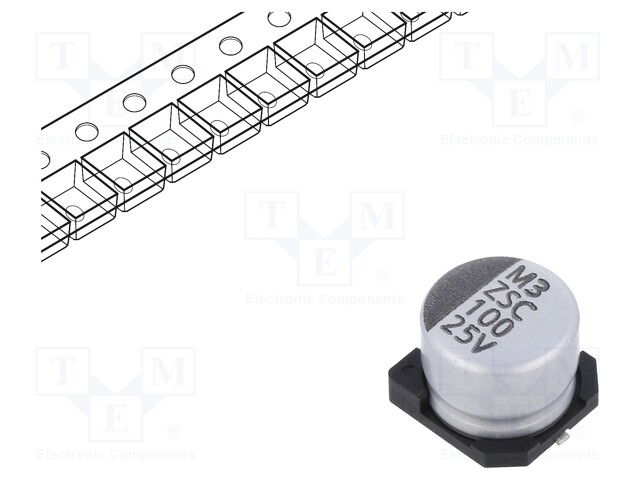 Capacitor: electrolytic; SMD; 100uF; 25VDC; Ø8x6.5mm; ±20%