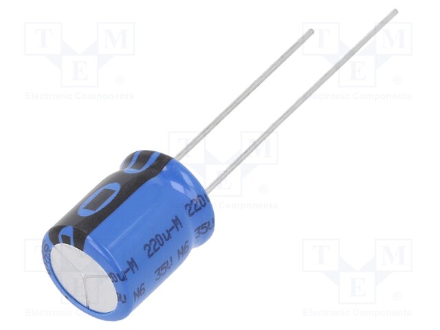 Capacitor: electrolytic; THT; 220uF; 35VDC; Ø10x12mm; Pitch: 5mm