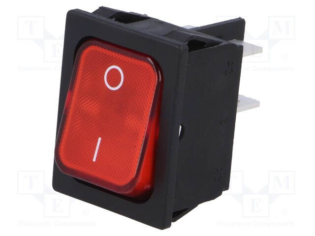 ROCKER; DPST; Pos: 2; OFF-ON; 10A/250VAC; red; IP40; 100mΩ; -20÷85°C