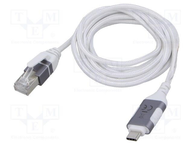 Cable; slim,USB 3.1; RJ45 plug,USB C plug; nickel plated; 5m