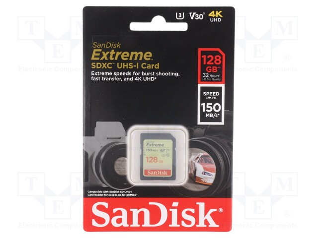 EXTREME SD V30 U3, 128GB UP TO 150MBS