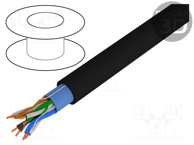 Wire; U/UTP; 5e; solid; Cu; 4x2x24AWG; PVC; black; 152m; 7.1mm