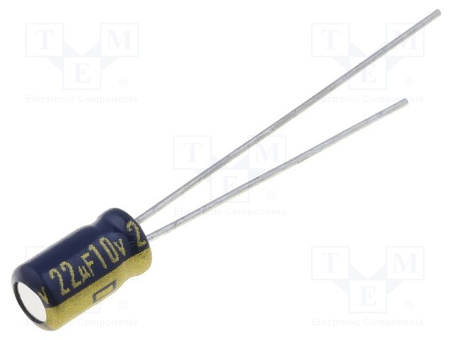 Capacitor: electrolytic; low impedance; THT; 22uF; 10VDC; Ø4x7mm