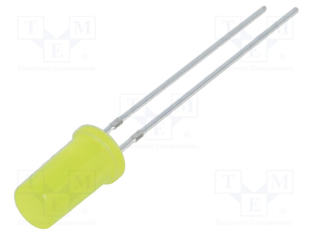 LED; 5mm; yellow; 68÷100mcd; 180°; Front: flat; Pitch: 2.54mm