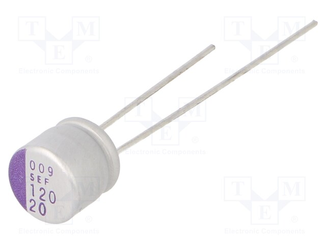 Capacitor: polymer; 120uF; 20VDC; SEF; THT; ±20%; -55÷125°C; 1000h