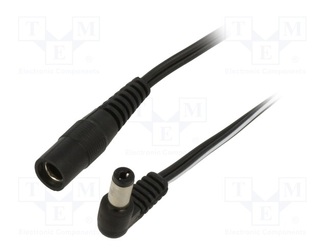 Cable; DC 5,5/2,1 plug,DC 5,5/2,1 socket; angled; 0.5mm2; black