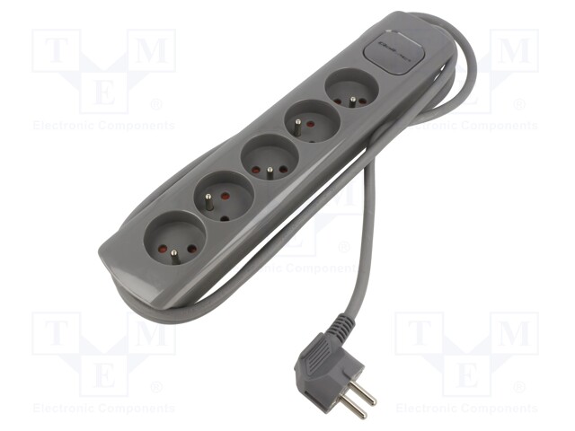 Extension lead; Sockets: 5; grey; 3x1,5mm2; 1.8m; 16A