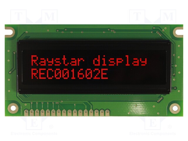 Display: OLED; alphanumeric; 16x2; Dim: 84x44x10mm; red; PIN: 16