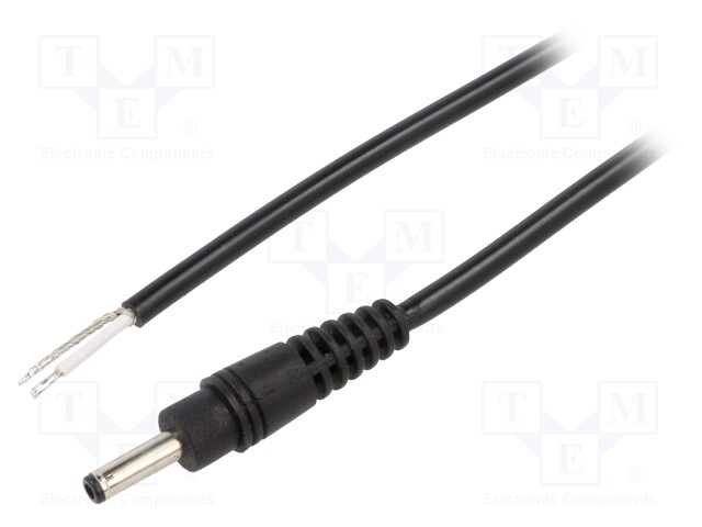 Cable; wires,DC 1,3/3,5 plug; straight; 0.5mm2; black; 0.5m