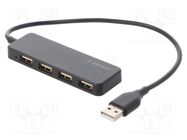 Hub USB; USB A socket x4,USB A plug; USB 2.0; black; 0.3m