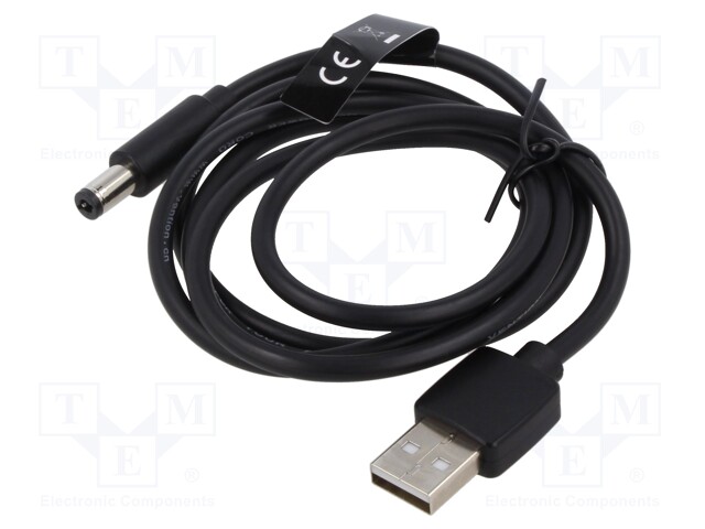 Cable; DC 5,5/2,5 plug,USB A plug; nickel plated; 1.5m; black