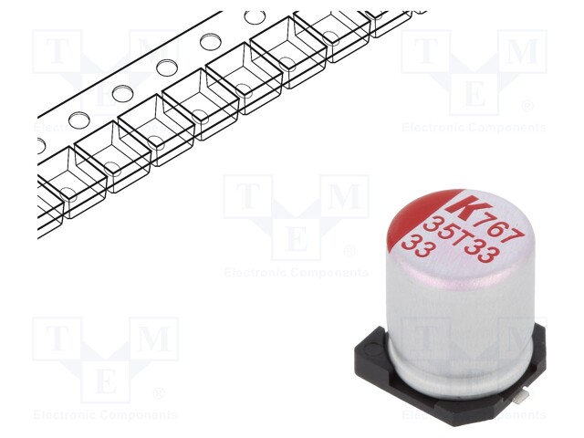 Polymer Aluminium Electrolytic Capacitor, 33 µF, 35 V, Radial Can - SMD, A767 Series, 0.031 ohm