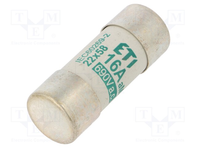 Fuse: fuse; aM; 16A; 690VAC; cylindrical,industrial; 22x58mm